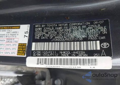 2008 Toyota Prius z USA, uszkodzony, nr VIN JTDKB20U983313138